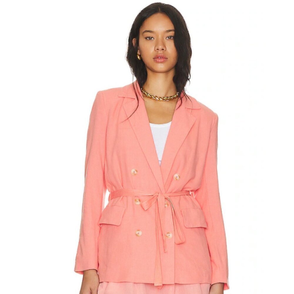 Free People 'Olivia' Linen-Blend Tie-Waist Blazer Jacket, Strawberry Colada